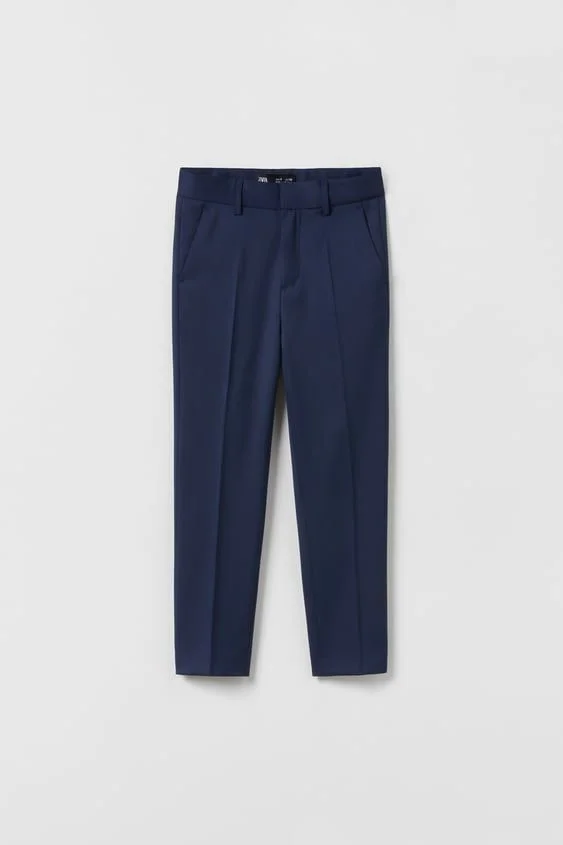 High-waisted navy blue formal trousers